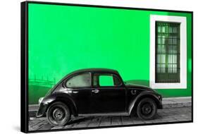 ¡Viva Mexico! Collection - Black VW Beetle Car with Green Street Wall-Philippe Hugonnard-Framed Stretched Canvas