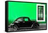 ¡Viva Mexico! Collection - Black VW Beetle Car with Green Street Wall-Philippe Hugonnard-Framed Stretched Canvas