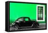 ¡Viva Mexico! Collection - Black VW Beetle Car with Green Street Wall-Philippe Hugonnard-Framed Stretched Canvas