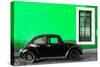 ¡Viva Mexico! Collection - Black VW Beetle Car with Green Street Wall-Philippe Hugonnard-Stretched Canvas