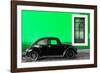 ¡Viva Mexico! Collection - Black VW Beetle Car with Green Street Wall-Philippe Hugonnard-Framed Photographic Print