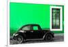 ¡Viva Mexico! Collection - Black VW Beetle Car with Green Street Wall-Philippe Hugonnard-Framed Photographic Print