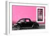 ¡Viva Mexico! Collection - Black VW Beetle Car with Hot Pink Street Wall-Philippe Hugonnard-Framed Photographic Print