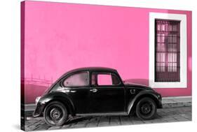 ¡Viva Mexico! Collection - Black VW Beetle Car with Hot Pink Street Wall-Philippe Hugonnard-Stretched Canvas