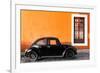 ¡Viva Mexico! Collection - Black VW Beetle Car with Orange Street Wall-Philippe Hugonnard-Framed Photographic Print