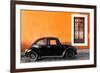 ¡Viva Mexico! Collection - Black VW Beetle Car with Orange Street Wall-Philippe Hugonnard-Framed Photographic Print