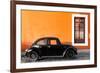 ¡Viva Mexico! Collection - Black VW Beetle Car with Orange Street Wall-Philippe Hugonnard-Framed Photographic Print