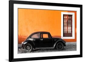 ¡Viva Mexico! Collection - Black VW Beetle Car with Orange Street Wall-Philippe Hugonnard-Framed Photographic Print