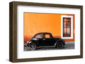 ¡Viva Mexico! Collection - Black VW Beetle Car with Orange Street Wall-Philippe Hugonnard-Framed Photographic Print