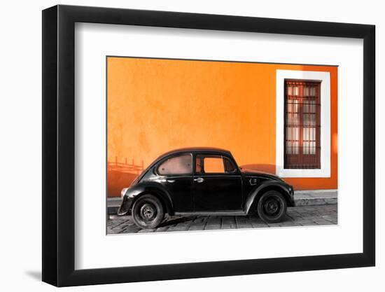 ¡Viva Mexico! Collection - Black VW Beetle Car with Orange Street Wall-Philippe Hugonnard-Framed Photographic Print