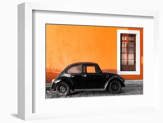 ¡Viva Mexico! Collection - Black VW Beetle Car with Orange Street Wall-Philippe Hugonnard-Framed Photographic Print