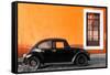 ¡Viva Mexico! Collection - Black VW Beetle Car with Orange Street Wall-Philippe Hugonnard-Framed Stretched Canvas