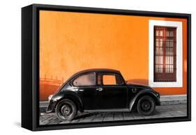 ¡Viva Mexico! Collection - Black VW Beetle Car with Orange Street Wall-Philippe Hugonnard-Framed Stretched Canvas