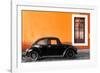 ¡Viva Mexico! Collection - Black VW Beetle Car with Orange Street Wall-Philippe Hugonnard-Framed Photographic Print