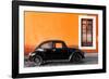 ¡Viva Mexico! Collection - Black VW Beetle Car with Orange Street Wall-Philippe Hugonnard-Framed Photographic Print