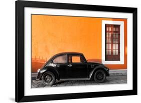 ¡Viva Mexico! Collection - Black VW Beetle Car with Orange Street Wall-Philippe Hugonnard-Framed Photographic Print