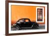 ¡Viva Mexico! Collection - Black VW Beetle Car with Orange Street Wall-Philippe Hugonnard-Framed Photographic Print