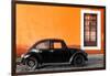 ¡Viva Mexico! Collection - Black VW Beetle Car with Orange Street Wall-Philippe Hugonnard-Framed Photographic Print