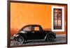 ¡Viva Mexico! Collection - Black VW Beetle Car with Orange Street Wall-Philippe Hugonnard-Framed Photographic Print