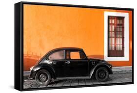 ¡Viva Mexico! Collection - Black VW Beetle Car with Orange Street Wall-Philippe Hugonnard-Framed Stretched Canvas