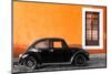 ¡Viva Mexico! Collection - Black VW Beetle Car with Orange Street Wall-Philippe Hugonnard-Mounted Premium Photographic Print