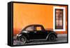 ¡Viva Mexico! Collection - Black VW Beetle Car with Orange Street Wall-Philippe Hugonnard-Framed Stretched Canvas