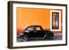 ¡Viva Mexico! Collection - Black VW Beetle Car with Orange Street Wall-Philippe Hugonnard-Framed Photographic Print