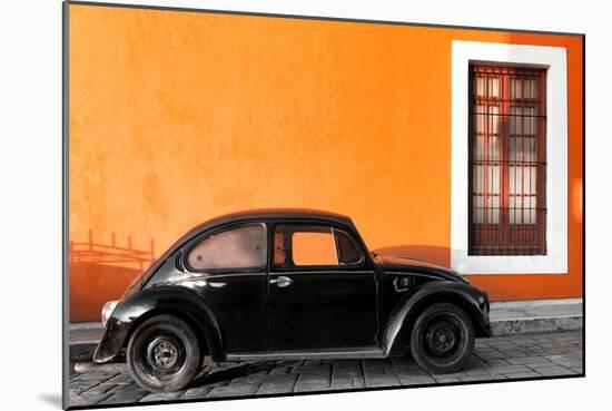 ¡Viva Mexico! Collection - Black VW Beetle Car with Orange Street Wall-Philippe Hugonnard-Mounted Photographic Print