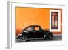 ¡Viva Mexico! Collection - Black VW Beetle Car with Orange Street Wall-Philippe Hugonnard-Framed Photographic Print