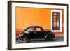 ¡Viva Mexico! Collection - Black VW Beetle Car with Orange Street Wall-Philippe Hugonnard-Framed Photographic Print