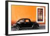 ¡Viva Mexico! Collection - Black VW Beetle Car with Orange Street Wall-Philippe Hugonnard-Framed Photographic Print