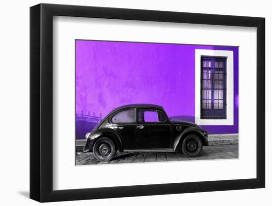 ¡Viva Mexico! Collection - Black VW Beetle Car with Purple Street Wall-Philippe Hugonnard-Framed Photographic Print