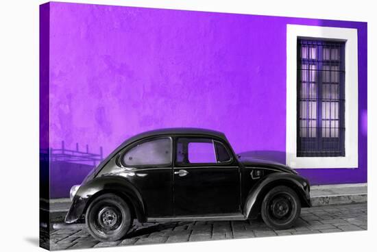 ¡Viva Mexico! Collection - Black VW Beetle Car with Purple Street Wall-Philippe Hugonnard-Stretched Canvas