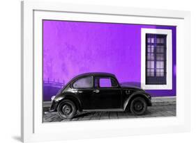 ¡Viva Mexico! Collection - Black VW Beetle Car with Purple Street Wall-Philippe Hugonnard-Framed Photographic Print