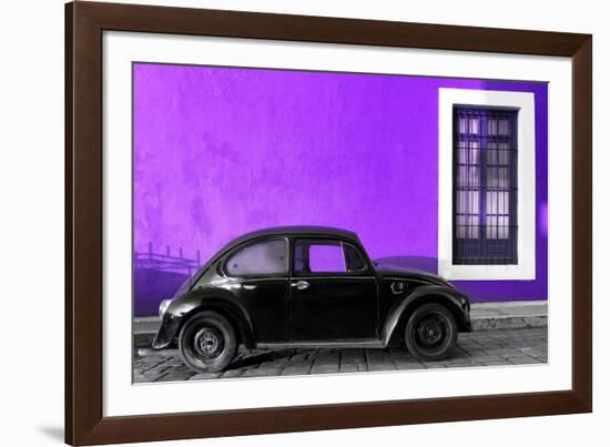 ¡Viva Mexico! Collection - Black VW Beetle Car with Purple Street Wall-Philippe Hugonnard-Framed Photographic Print