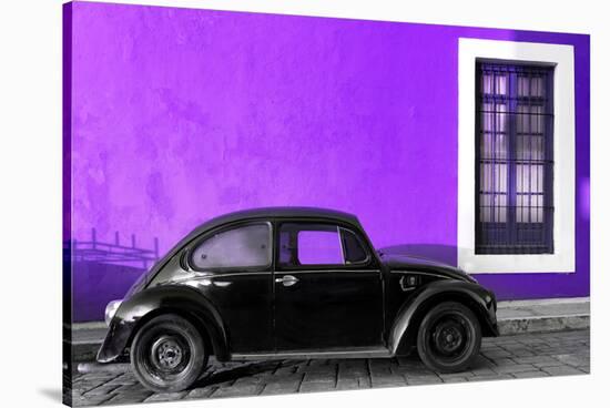 ¡Viva Mexico! Collection - Black VW Beetle Car with Purple Street Wall-Philippe Hugonnard-Stretched Canvas