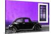 ¡Viva Mexico! Collection - Black VW Beetle Car with Purple Street Wall-Philippe Hugonnard-Stretched Canvas