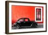 ¡Viva Mexico! Collection - Black VW Beetle Car with Red Street Wall-Philippe Hugonnard-Framed Photographic Print