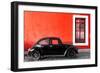 ¡Viva Mexico! Collection - Black VW Beetle Car with Red Street Wall-Philippe Hugonnard-Framed Photographic Print