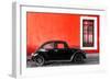 ¡Viva Mexico! Collection - Black VW Beetle Car with Red Street Wall-Philippe Hugonnard-Framed Photographic Print