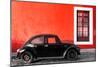 ¡Viva Mexico! Collection - Black VW Beetle Car with Red Street Wall-Philippe Hugonnard-Mounted Photographic Print