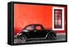 ¡Viva Mexico! Collection - Black VW Beetle Car with Red Street Wall-Philippe Hugonnard-Framed Stretched Canvas