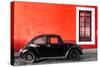 ¡Viva Mexico! Collection - Black VW Beetle Car with Red Street Wall-Philippe Hugonnard-Stretched Canvas