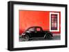 ¡Viva Mexico! Collection - Black VW Beetle Car with Red Street Wall-Philippe Hugonnard-Framed Photographic Print