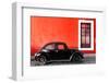 ¡Viva Mexico! Collection - Black VW Beetle Car with Red Street Wall-Philippe Hugonnard-Framed Photographic Print