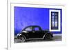 ¡Viva Mexico! Collection - Black VW Beetle Car with Royal Blue Street Wall-Philippe Hugonnard-Framed Photographic Print