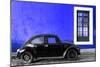 ¡Viva Mexico! Collection - Black VW Beetle Car with Royal Blue Street Wall-Philippe Hugonnard-Mounted Photographic Print