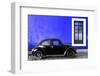 ¡Viva Mexico! Collection - Black VW Beetle Car with Royal Blue Street Wall-Philippe Hugonnard-Framed Photographic Print