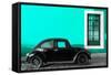 ¡Viva Mexico! Collection - Black VW Beetle Car with Turquoise Street Wall-Philippe Hugonnard-Framed Stretched Canvas