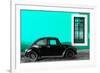 ¡Viva Mexico! Collection - Black VW Beetle Car with Turquoise Street Wall-Philippe Hugonnard-Framed Photographic Print